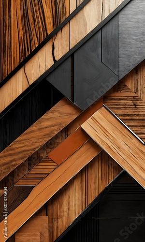 Abstract geometric wooden panel design. photo
