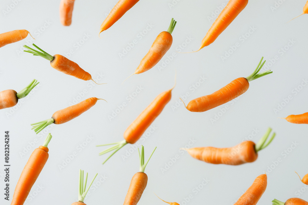 Carrots flying on white background. Minimal concept. Carrots flying on white background. Minimal concept.