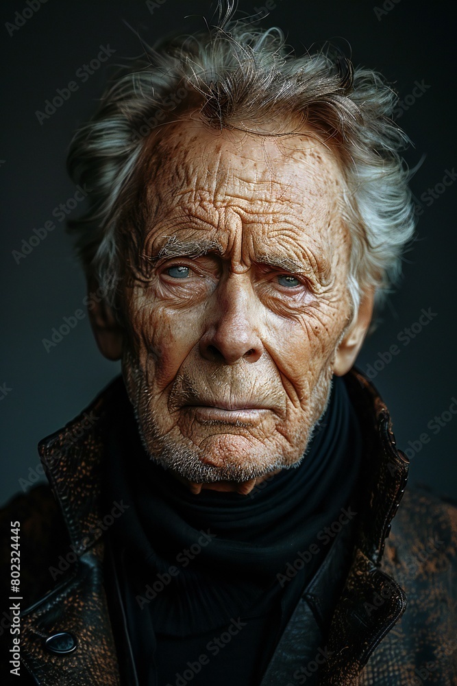 Portrait of an old man with a sad look,  Studio shot