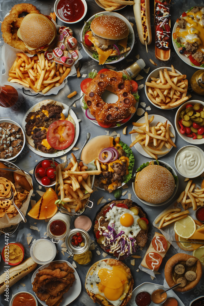 A rich assortment of food displayed on a dining table A rich assortment of food displayed on a dining table