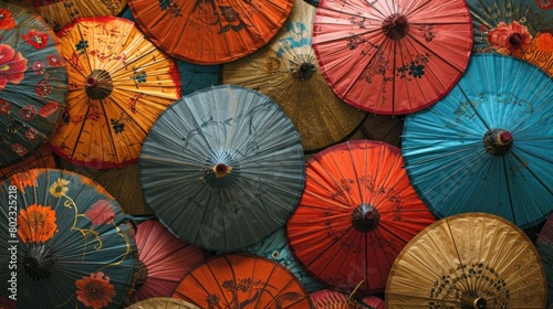 Colorful umbrella abstract pattern background for Chinese lunar new year celebration theme.