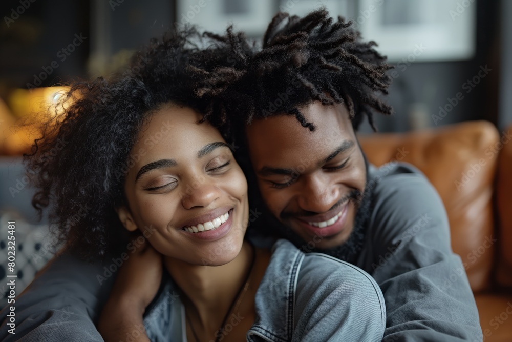 Loving couple snuggling and smiling Loving couple snuggling and smiling