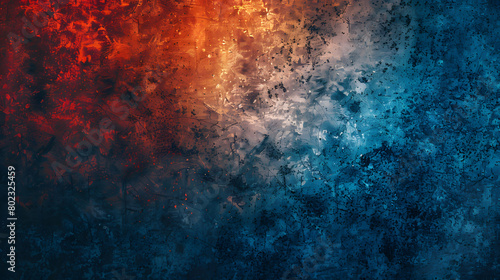ibrant grunge grainy background, blue orange red black noise texture color gradient Background. Generative AI.