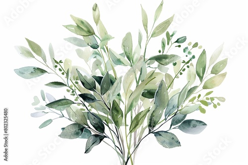 watercolor sage greenery bouquet, white background
