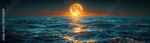 Clear and vibrant full moon over a tranquil sea great for serene and mystical nightthemed backgrounds