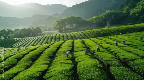 Scenery of the tea plantation in Obuchi Sasaba, Fuji City, Shizuoka Prefecture. photo