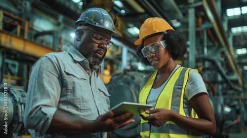 Engineers Discussing Work in Factory