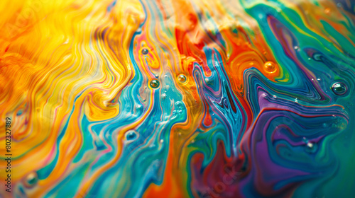 Colorful liquid paint background with beautiful swirls, bubbles and ripples. High resolution, highly detailed, sharp focus, intricate details,
