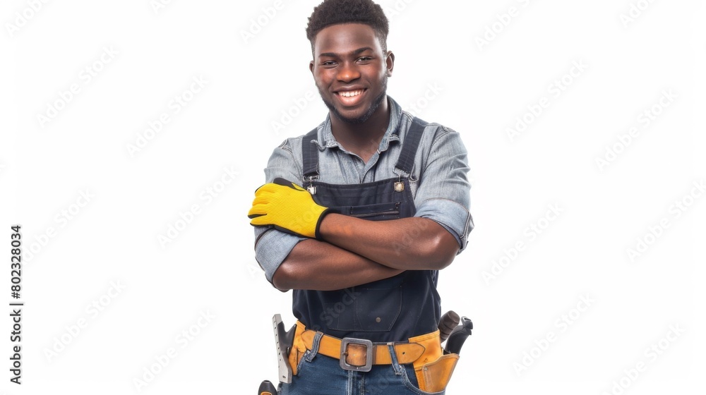 Smiling Handyman in Work Attire Smiling Handyman in Work Attire