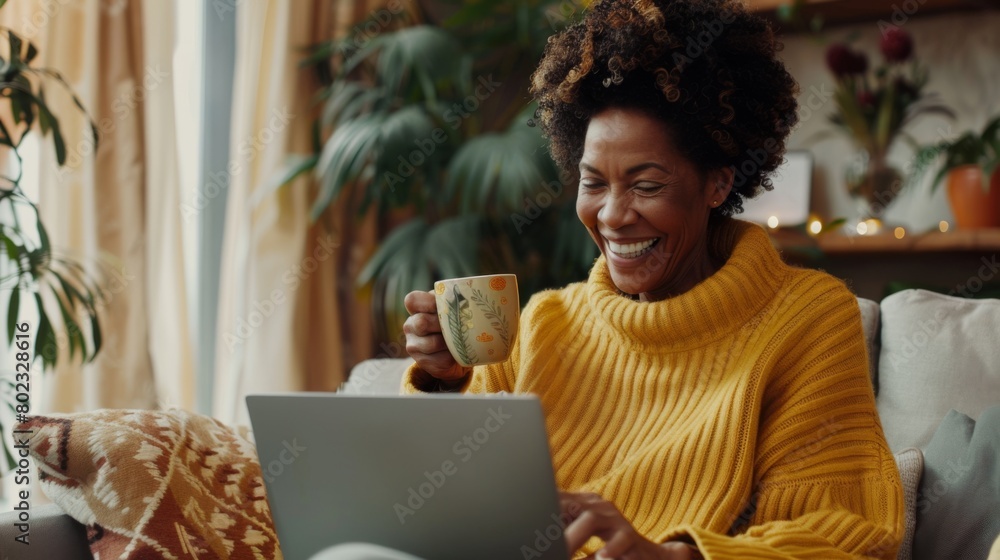 Woman Enjoying Her Cozy Afternoon Woman Enjoying Her Cozy Afternoon
