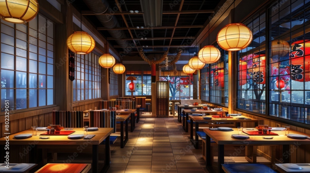 Colorful D Rendering of Inviting Japanese Restaurant Interior