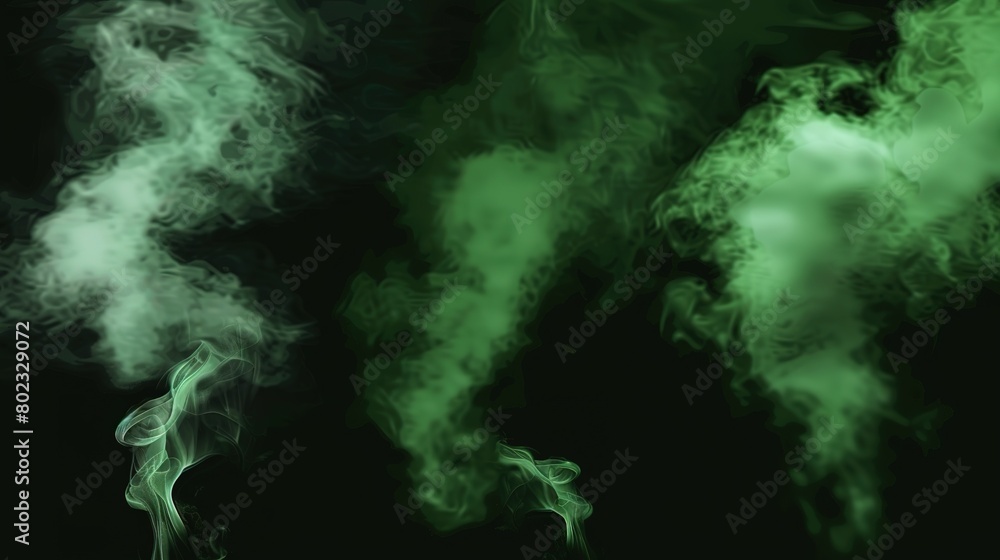 Fototapeta premium Ethereal green smoke plumes rising in the darkness are ideal for backgrounds and special effects - high quality image