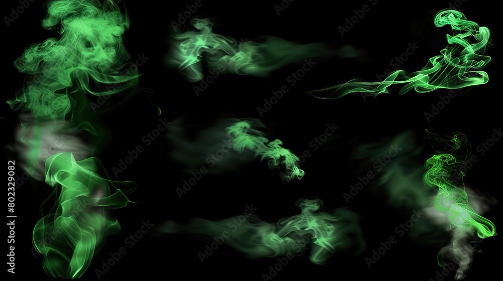 Obraz premium Ethereal green smoke plumes rising in the darkness are ideal for backgrounds and special effects - high quality image