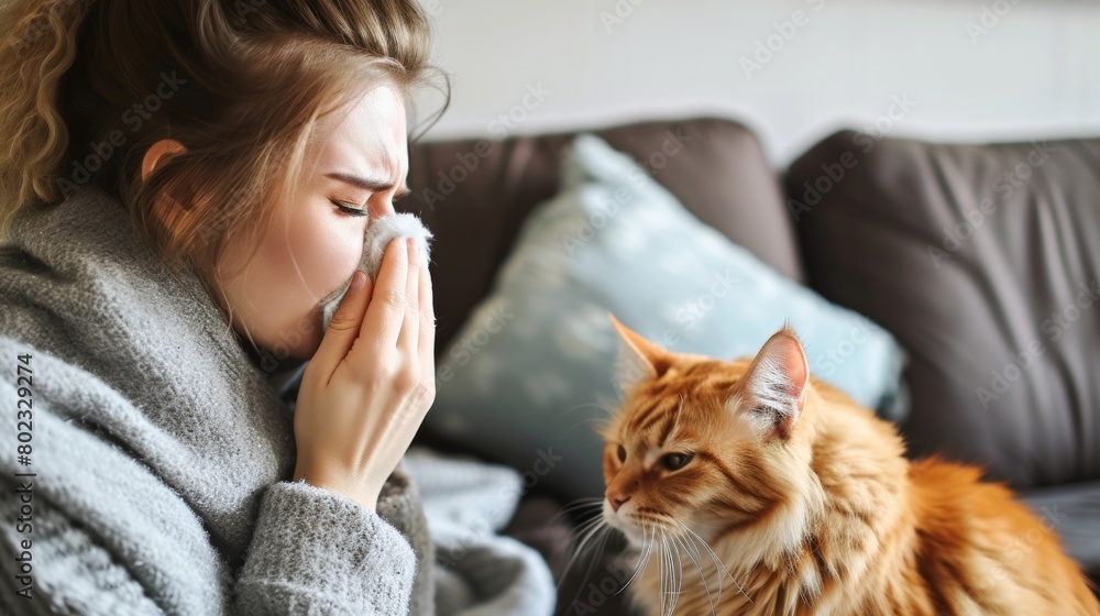 A person sneezing due to allergic with home animal. A person sneezing due to allergic with home animal.