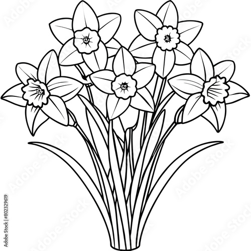 Daffodil Flower Bouquet outline illustration coloring book page design, Daffodil Flower Bouquet black and white line art drawing coloring book pages for children and adults