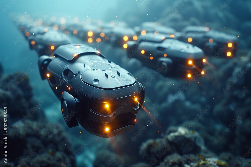 A swarm of autonomous underwater drones exploring the depths of the 