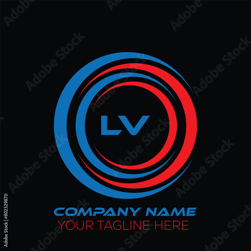 LV letter logo creative design. LV unique design. LV letter logo design on black background. photo