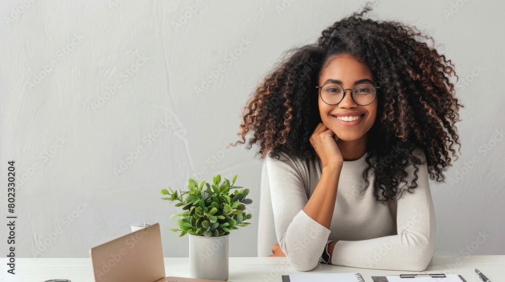 A Cheerful Woman at Desk