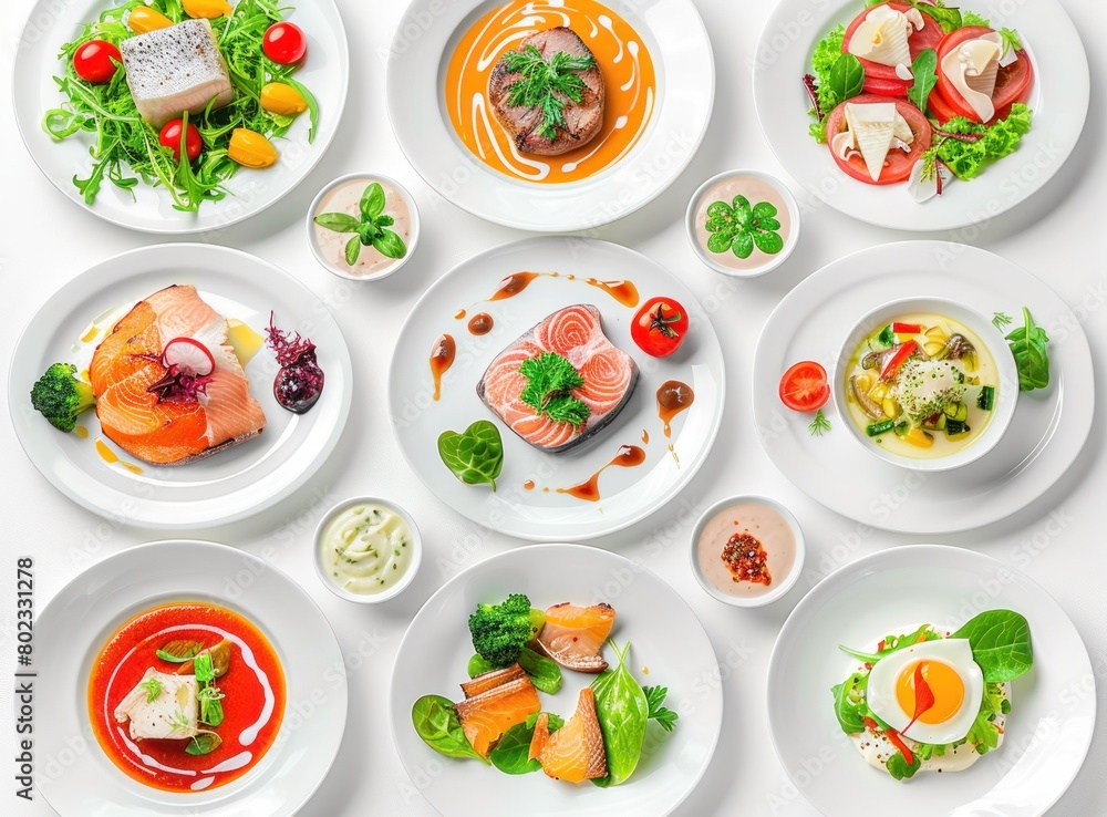 An assortment of delicious dishes arranged on white plates, showcasing a diverse culinary experience.
An assortment of delicious dishes arranged on white plates, showcasing a diverse culinary experience.