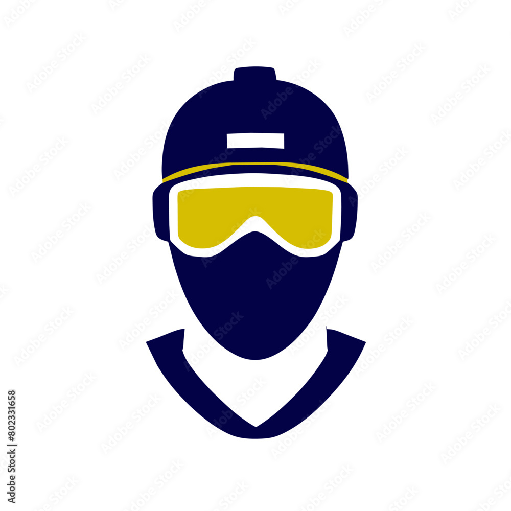 man shape, head on, using proteccion equipment like helmet, gas mask, proteccion glasses be simple