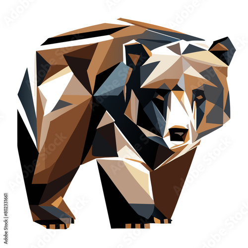 black and white brown bear drawing geometric, vector illustration flat 2
