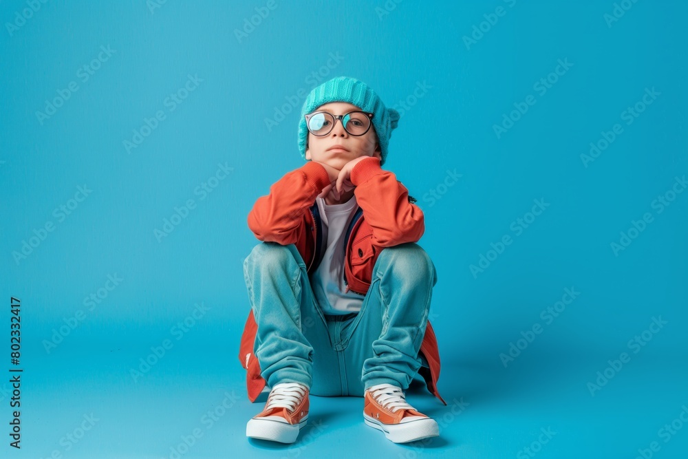 Boy with obscured face in vibrant outfit Boy with obscured face in vibrant outfit