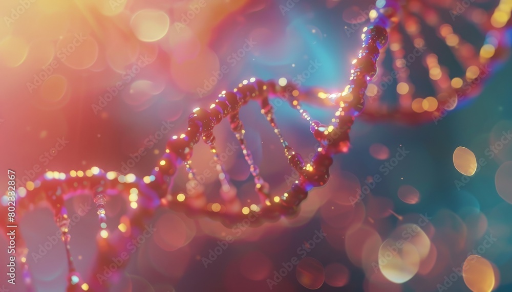 A glowing pink and blue double helix representing DNA. A glowing pink and blue double helix representing DNA.