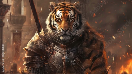Tiger king warrior assassin armoring Background wallpaper AI generated image
