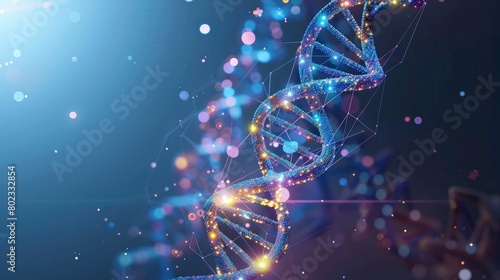 A glowing blue double helix representing DNA. photo