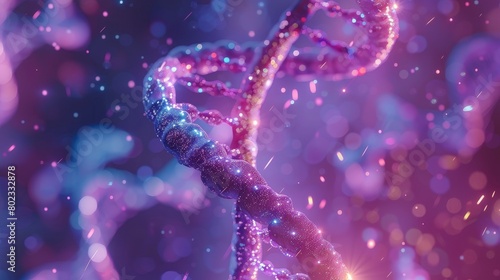 A glowing purple double helix representing DNA. © Cheetose