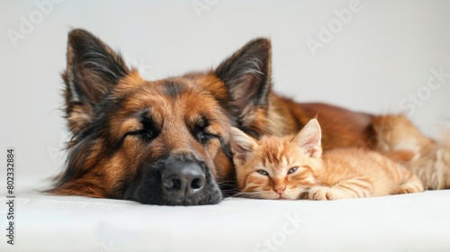 Cute dog and cat with plain background. © Joyce