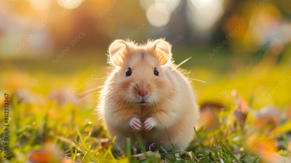 Fototapeta premium Lovely cute hamster on lawn