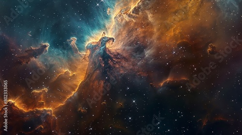 An abstract painting of a nebula in space with vibrant colors. photo