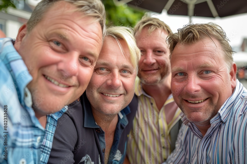 Portrait of a group of men smiling at the camera outdoors. Portrait of a group of men smiling at the camera outdoors.