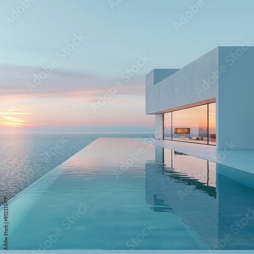Modern house with an infinity pool overlooking the ocean. © Cheetose
