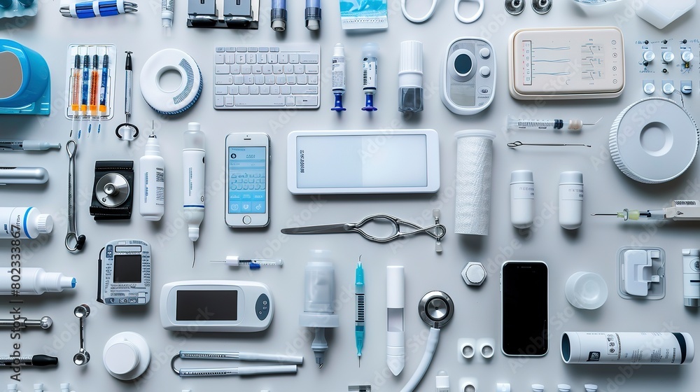 Medical Equipment and Instruments: Visuals of medical devices, diagnostic equipment, surgical tools, and wearable tech. Medical Equipment and Instruments: Visuals of medical devices, diagnostic equipment, surgical tools, and wearable tech.