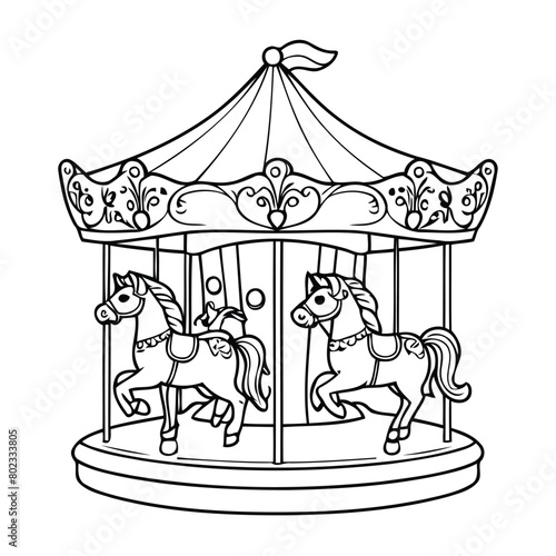 Adorable carousel doodle for kids page.eps