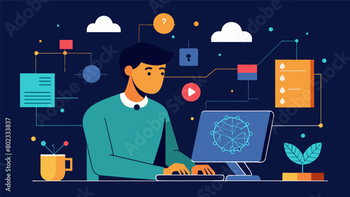 A neurodivergent computer programmer creating complex algorithms and coding systems their unique approach and problemsolving skills advancing. Vector illustration
