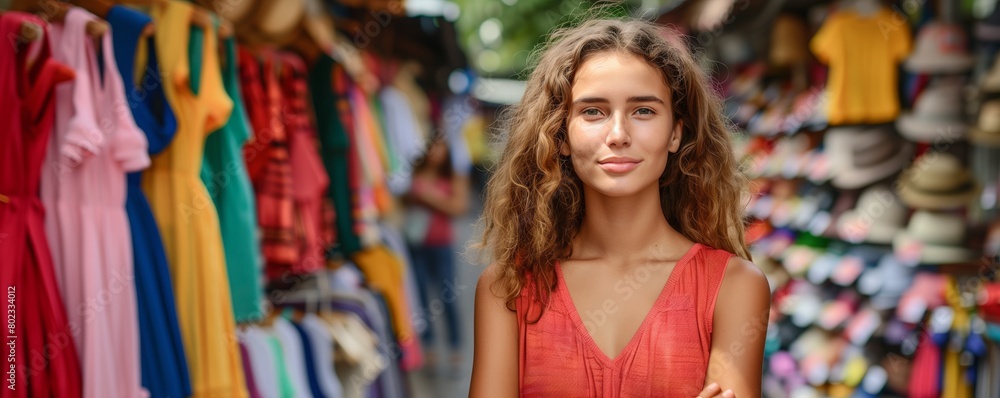 Woman shopping for clothes at market