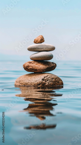 A stack of rocks is floating on the surface of the water