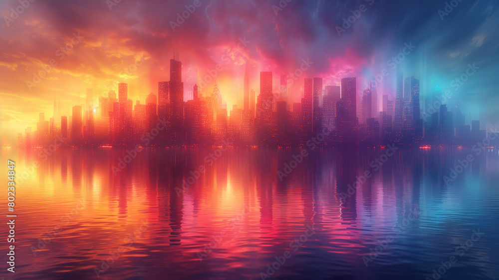 architecture of a surreal city rises, adorned with vibrant color gradients that dance across its skyline, creating a breathtaking spectacle of creativity and wonder architecture of a surreal city rises, adorned with vibrant color gradients that dance across its skyline, creating a breathtaking spectacle of creativity and wonder