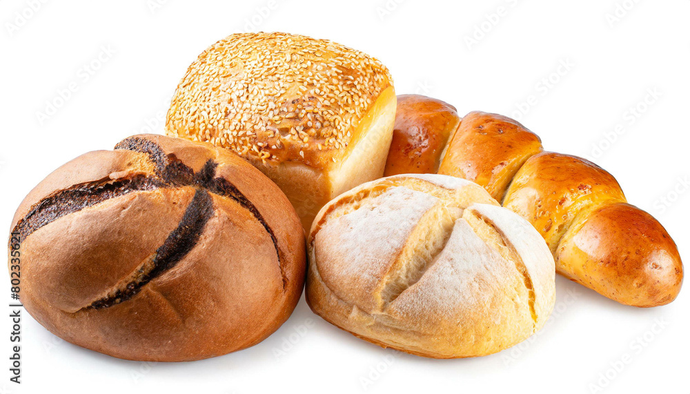 Brote und Brötchen isoliert auf weißen Hintergrund, Freisteller Brote und Brötchen isoliert auf weißen Hintergrund, Freisteller