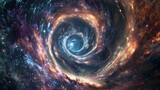 A journey through a spiral galaxy, starstudded arms, nebulae creating a colorful path, forwardfacing angle, 3D