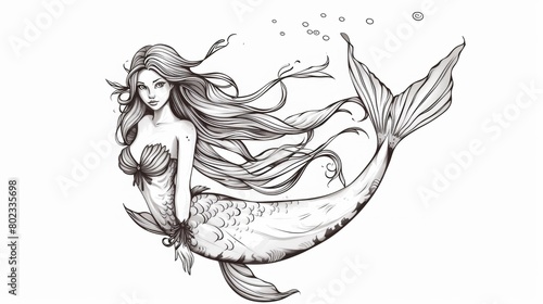 Coloring page design. Vector illustration of a beautiful mermaid. photo