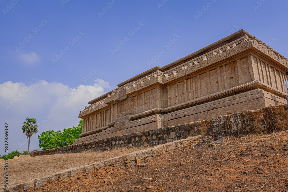 Fototapeta premium Raja Gopuram built by Pallavas, This is UNESCO's World Heritage Site located at Great South Indian architecture, Tamil Nadu, Mamallapuram, or Mahabalipuram.