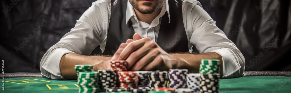 Naklejka premium Focused poker player assessing his game
