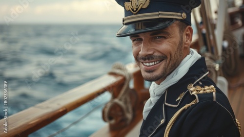 Portrait of a ship captain with boat photo