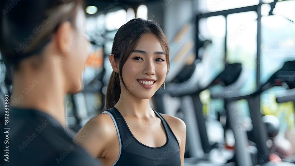 Young Asian woman exercising with personal trainer in a gym Healthy lifestyle . Concept Fitness, Personal Training, Healthy Lifestyle, Gym Workouts, Asian Woman Young Asian woman exercising with personal trainer in a gym Healthy lifestyle . Concept Fitness, Personal Training, Healthy Lifestyle, Gym Workouts, Asian Woman