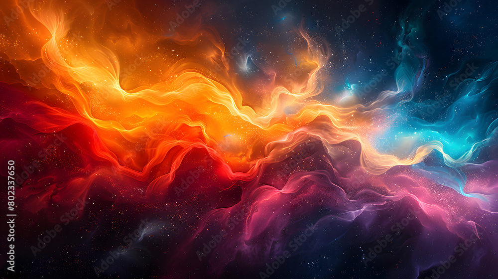 Stunning abstract image depicting the interplay of fiery orange and icy blue waves, simulating cosmic energy in a vibrant universe Stunning abstract image depicting the interplay of fiery orange and icy blue waves, simulating cosmic energy in a vibrant universe