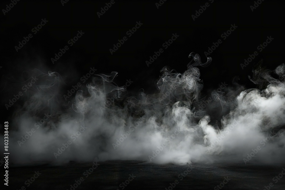 White smoke on black background,  Fog or steam,  Abstract background